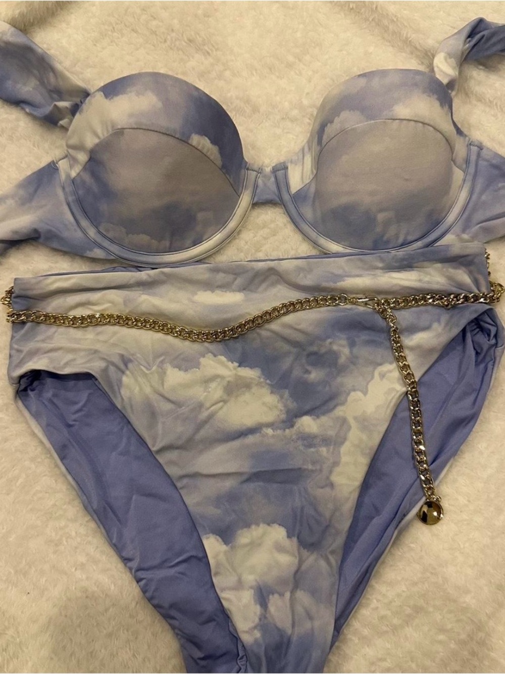 WeWoreWhat Cloud-Print Bikini With Gold Chain